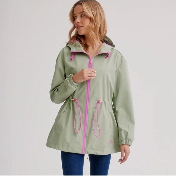 Nikki Jones Happy Rain Jacket Fern Green Pink Zipper Xs
